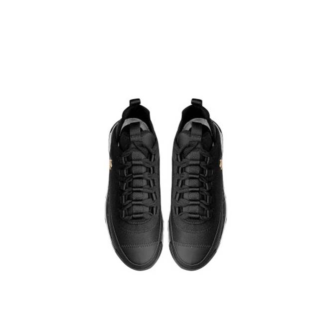 CHANEL BLACK SUEDE AND FABRIC CC LOW TOP SNEAKERS